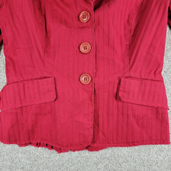 VTG 6 Degrees Y2K Cropped Jacket Juniors M Red Layered Ruffle Back Fitted Button - Picture 14 of 16